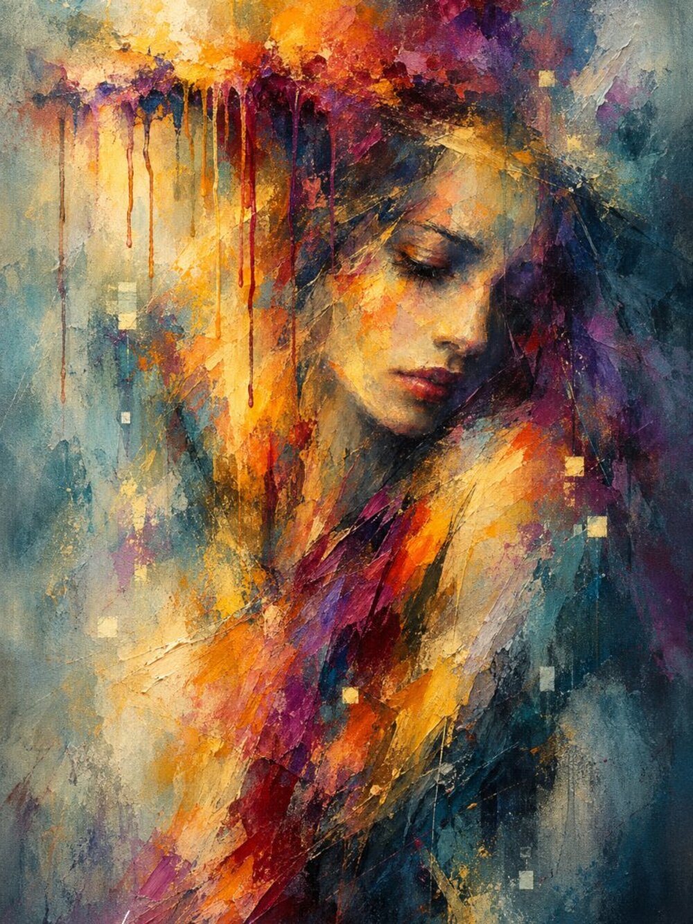 Whispers of Gold Abstract Art Print Teal & Orange Wall Decor 24x36